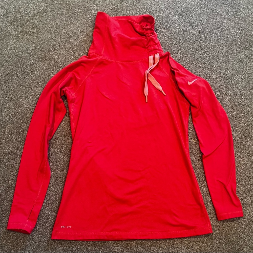 Nike - Athletic Long Sleeve Top - Size L - Bright Pink - Cinch Detail on Neck